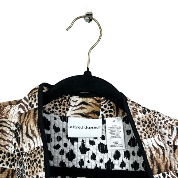 Alfred Dunner Womens Blazer Open Front Animal Print Long Sleeve Brown White 16 - Picture 3 of 5